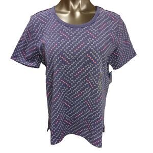 Karen Scott Sport Petite Women's LG Purple Pink Geometric Polka Dot Tee
